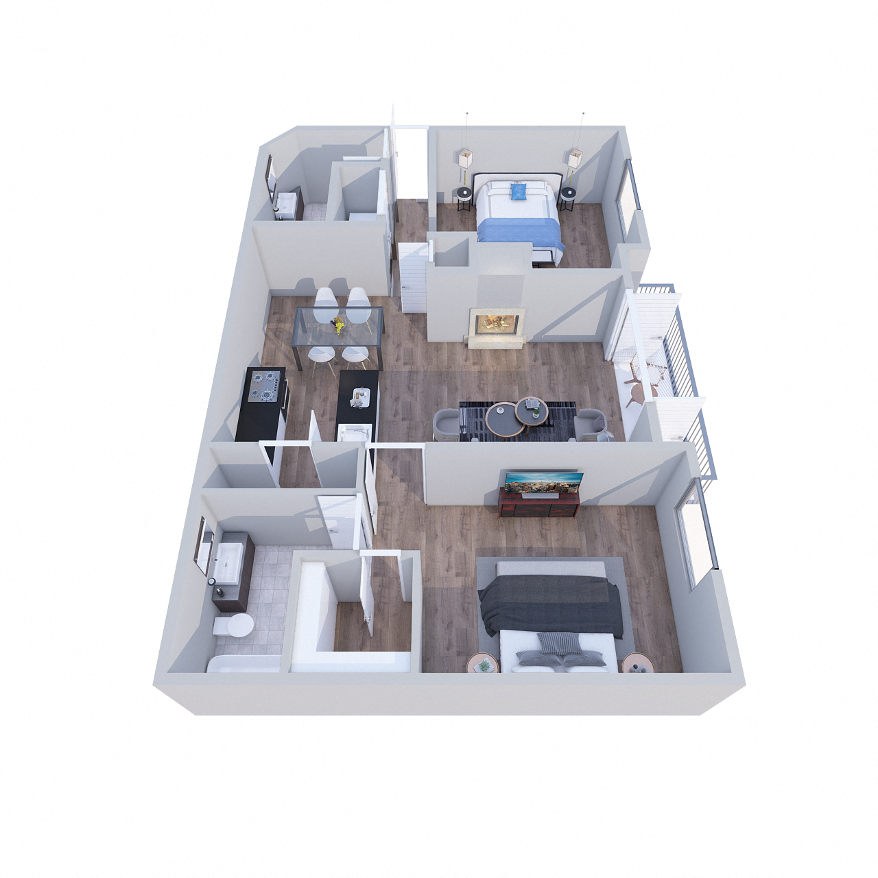 Floor plan for 2 beds, 2 baths, 1025 sqft